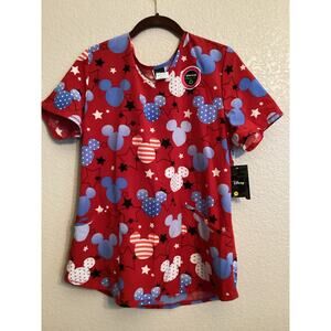 NWT Disney Mickey Mouse Red White Blue Patriotic V-neck Scrub Top American M
